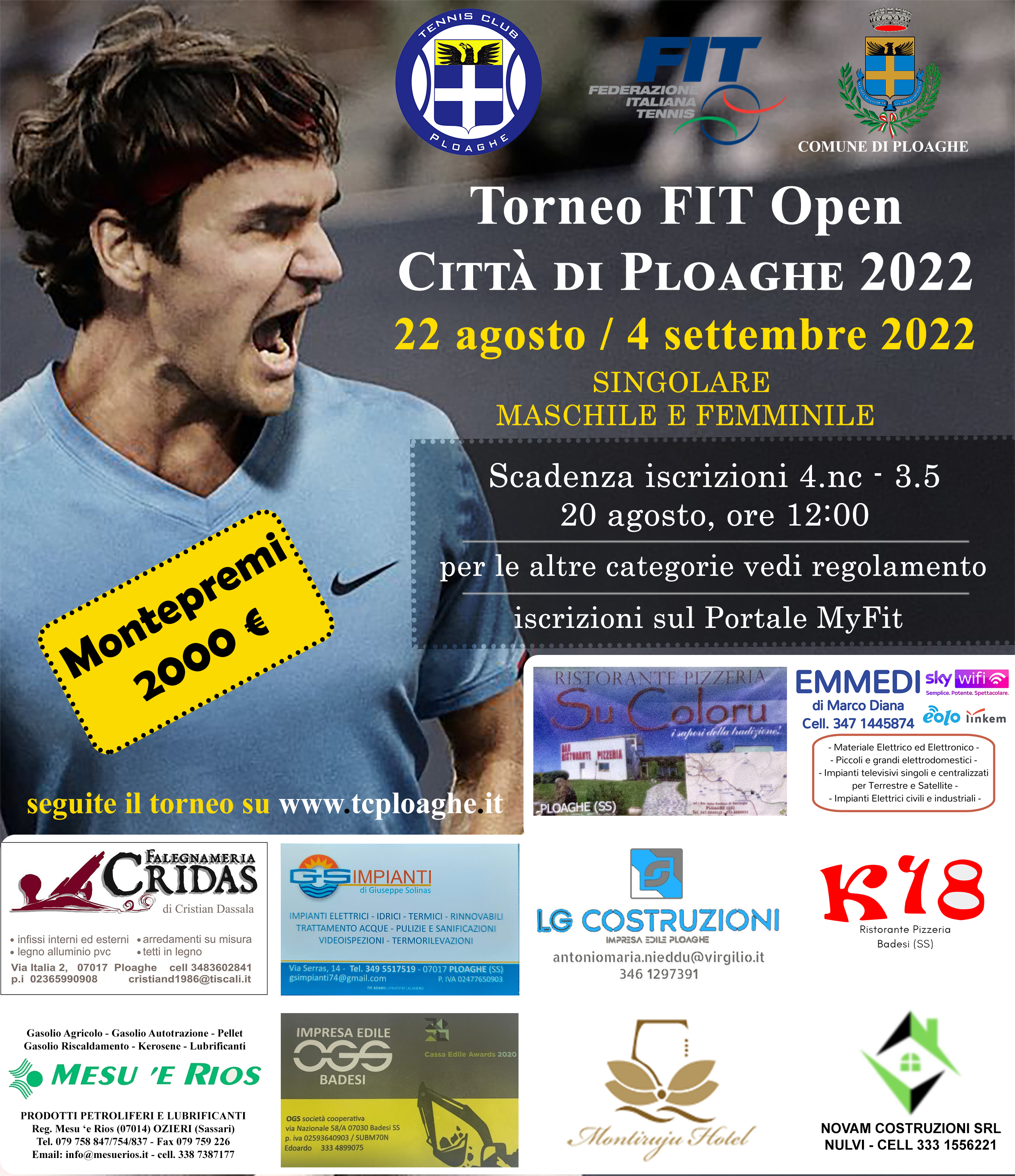 Scopri di più sull'articolo RINVIATO – Torneo FIT Open “Città di Ploaghe 2022” – scadenza iscrizione 20 agosto 2022