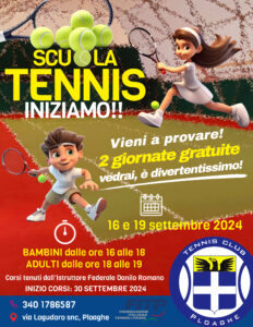 Scopri di più sull'articolo SCUOLA TENNIS 2024-2025 – GIORNATE DI PROVA GRATUITE IL 16 E 19 SETTEMBRE PER BAMBINI ED ADULTI